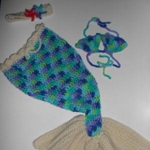 New handmade mermaid 3 piece photo prop outfit 0-3 months